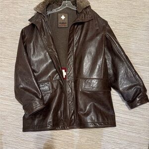 Sleek Brown Leather Jacket with Shearling Collar